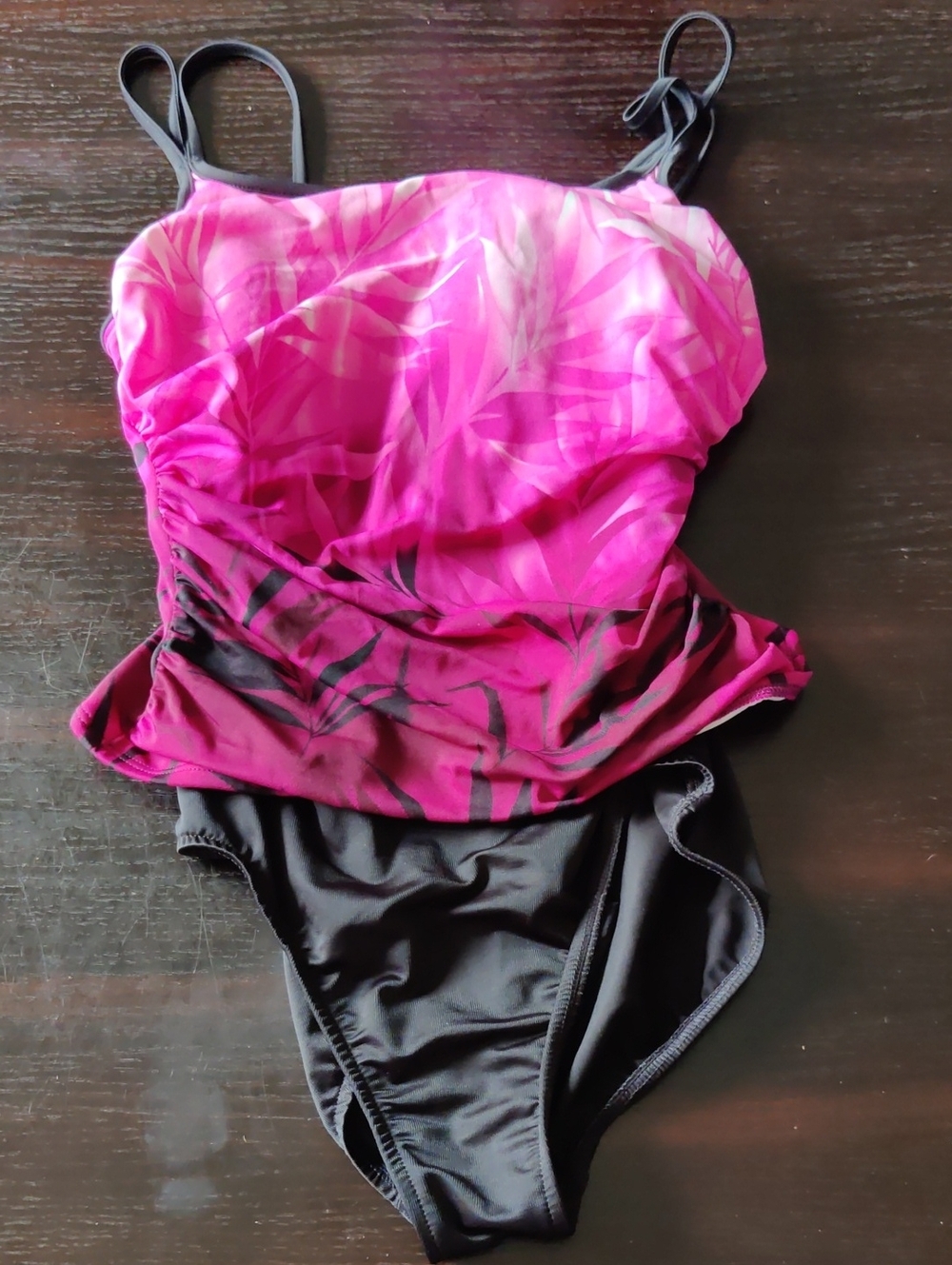Miraclesuit Hot Pink Patterned Tank One-Piece with Black Bottom